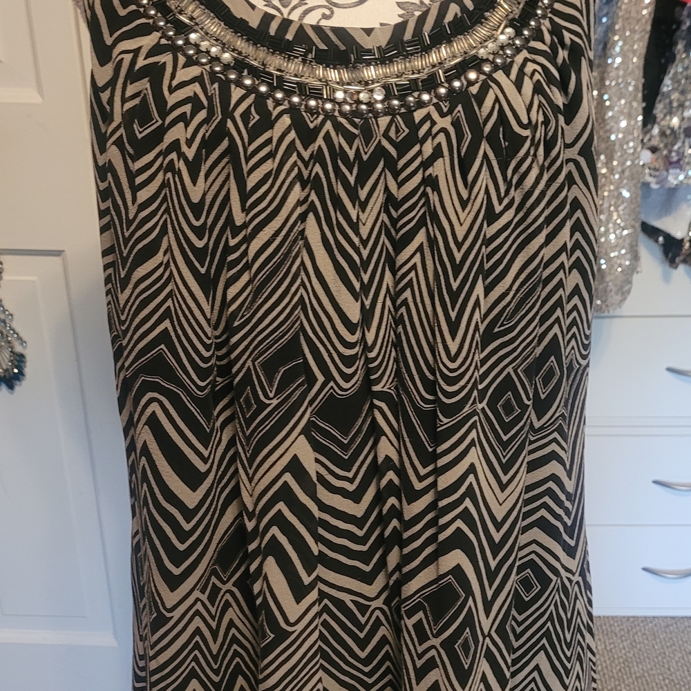 Express Black and Cream Geometric Blouse